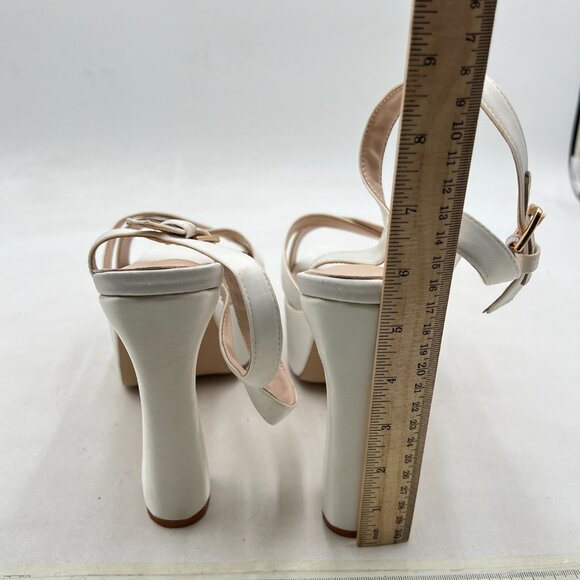 ASPIRYNA White Crossed Strap Open Toe Platform Ankle Strap Buckle Dance Sandal - Picture 5 of 8